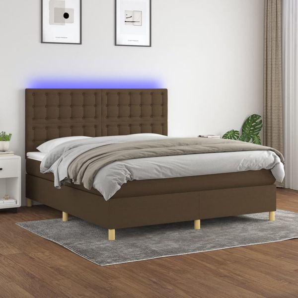 vidaXL Posteľ boxsping s matracom a LED tmavohnedá 160x200 cm látka