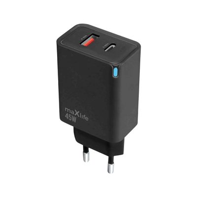 Nabíjačka Maxlife MXTC-09-45AC GaN PD QC 1x USB-C 1x USB 45W čierna