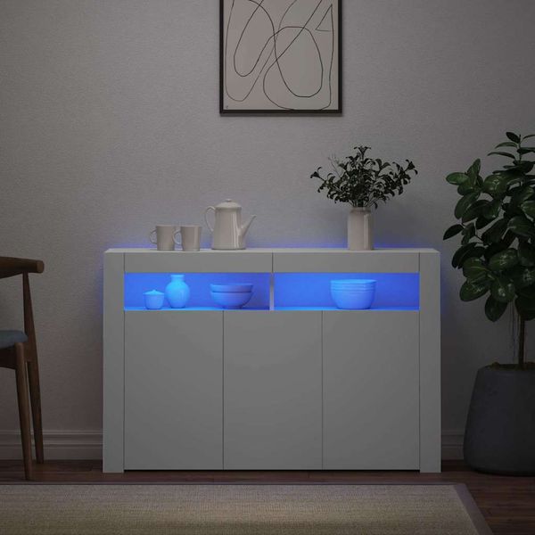 vidaXL Komoda s LED svetlami biela 115,5x30x75 cm