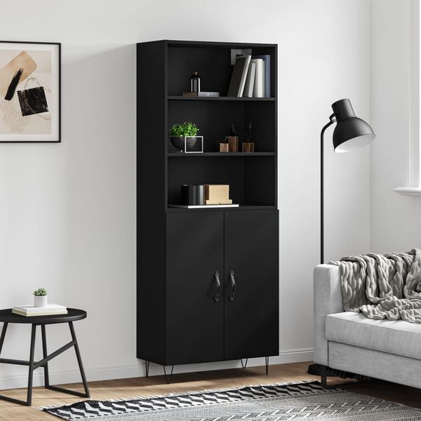 vidaXL Vysoká skrinka čierna 69,5x34x180 cm spracované drevo