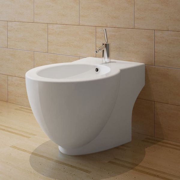 vidaXL Okrúhly stojaci bidet, biely, prvotriedna keramika