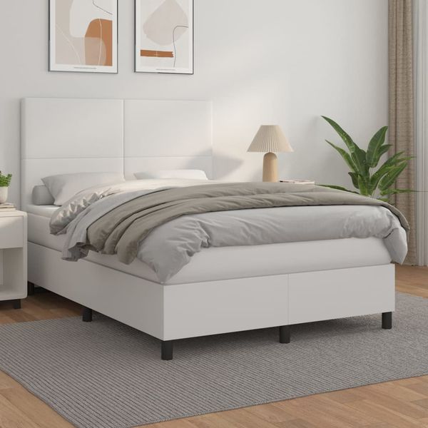 vidaXL Boxspring posteľ s matracom biela 140x200 cm umelá koža