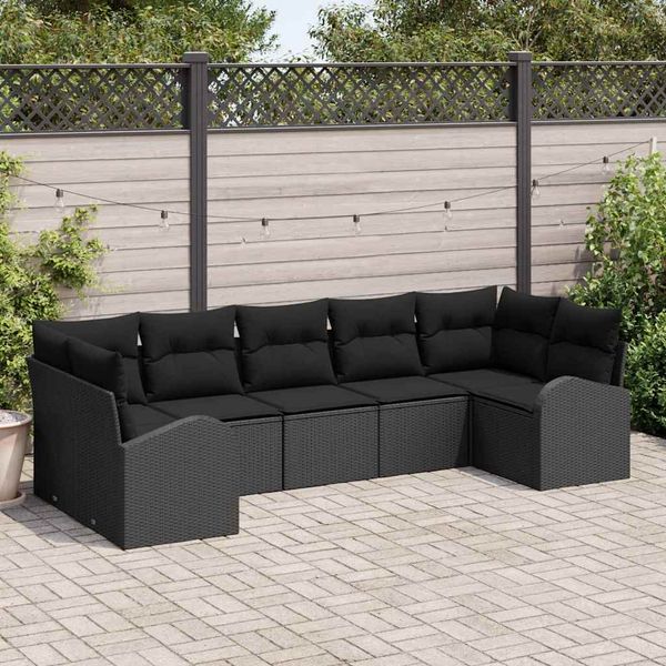 vidaXL Súprava záhradných pohoviek s vankúšom 7 pcs Čierna Poly Ratan