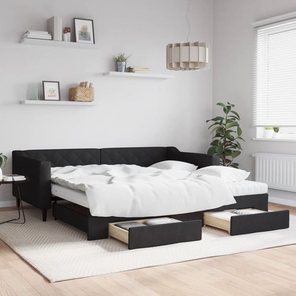 vidaXL Rozkladacia denná posteľ so zásuvkami čierna 100x200 cm látka