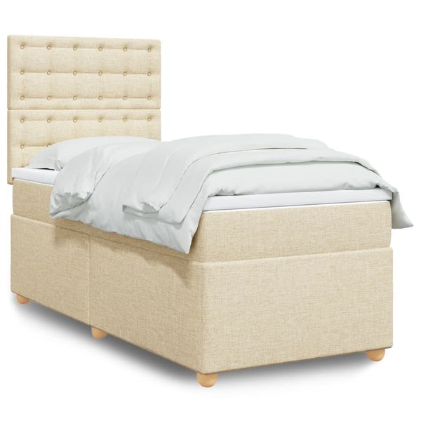 vidaXL Posteľný rám boxspring s matracom krémový 90x190 cm látka