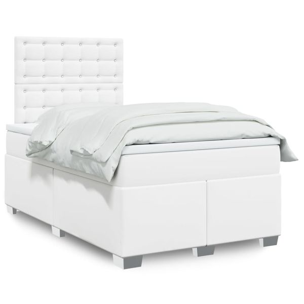 vidaXL Boxspring posteľ s matracom, biela 120x190 cm, umelá koža