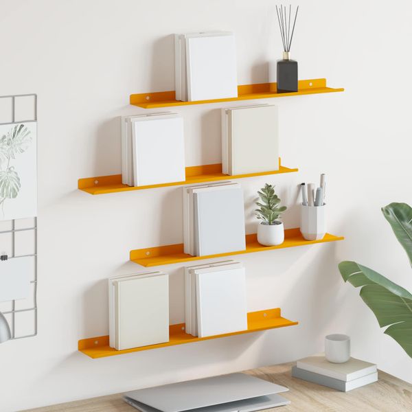 vidaXL Závesná polica 4 pcs Horčicová žltá 60 x 8,5 x 2,5 cm Oceľ