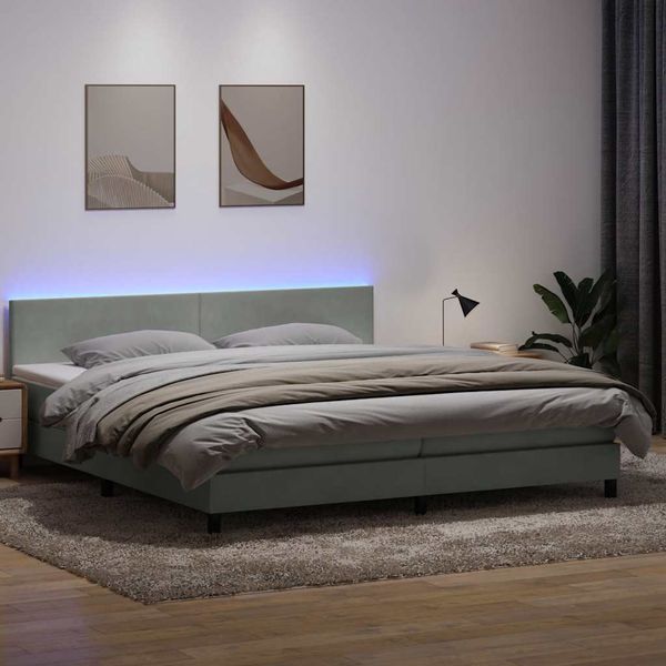 vidaXL Box Spring Posteľ s matracom a LED Svetlosivá 200x210 cm Zamat