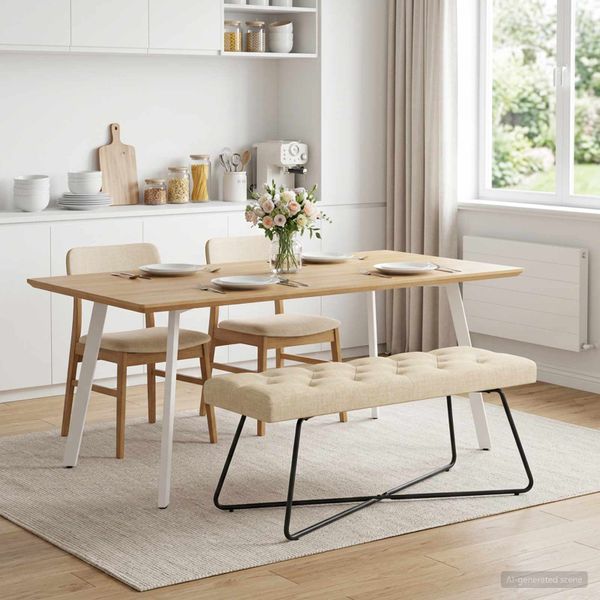 vidaXL Lavica s gombíkovým prešívaním Krémová 110 x 40 x 46 cm Látka