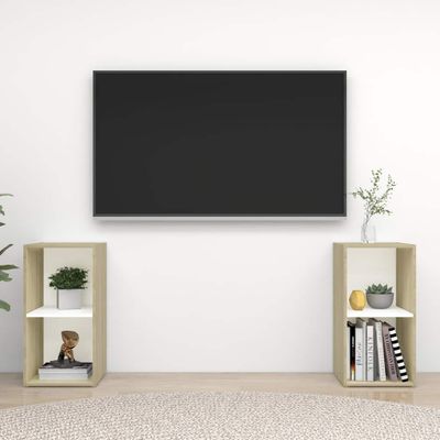 vidaXL TV skrinky 2 ks, biela+sonoma 72x35x36,5 cm, kompozitné drevo