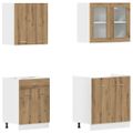 vidaXL 4-dielna súprava kuchynských skriniek Lyon z dubového dreva Artisan, intenzívne drevo