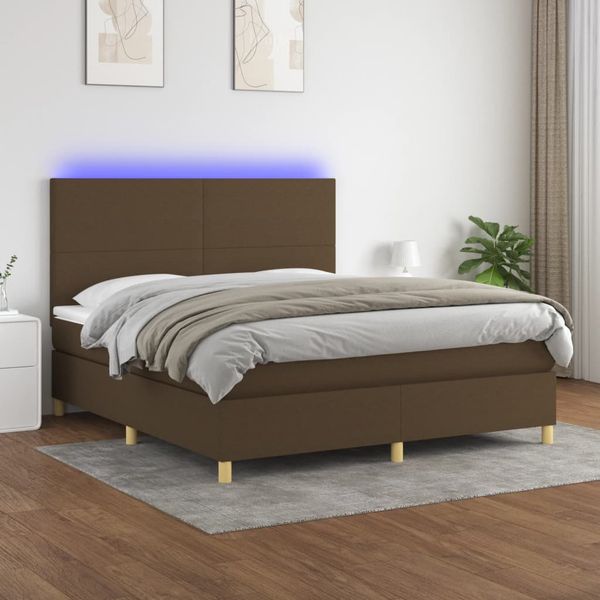 vidaXL Posteľ boxsping s matracom a LED tmavohnedá 180x200 cm látka