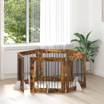 vidaXL Brána pre psov so stojanmi 6 pcs Dymový dub 80 x 80 cm