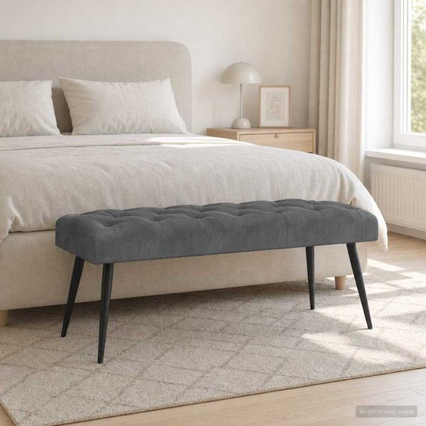 vidaXL Lavica s gombíkovým prešívaním Tmavosivá 110 x 40 x 46 cm Zamat