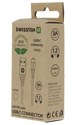 SWISSTEN DATOVÝ KABELUSB/USB-C  BÍLÝ 1,2M  (ECO BALENÍ) Kabel, nabíjecí a synchronizacní, USB na USB-C, USB 2.0, 3A, 1,2m, EKO balení, bílý