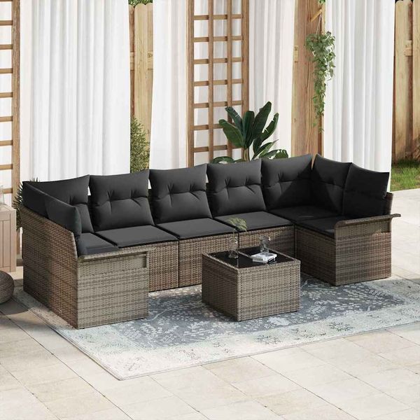 vidaXL Súprava záhradných pohoviek s vankúšom 8 pcs Sivá polyratan