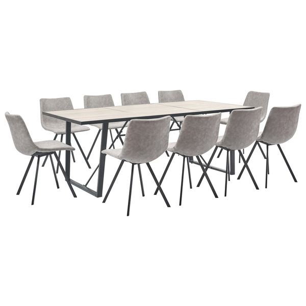 vidaXL 11-dielna jedálenská súprava bledosivá umelá koža