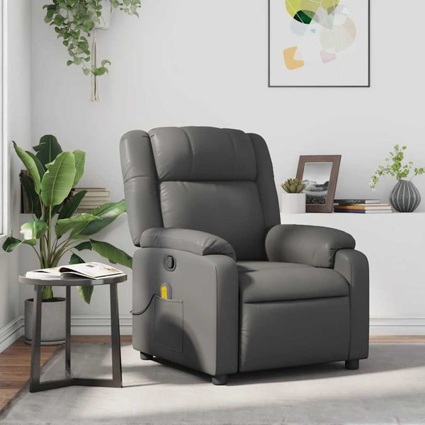 vidaXL Sklápacie masážne kreslo sivé umelá koža