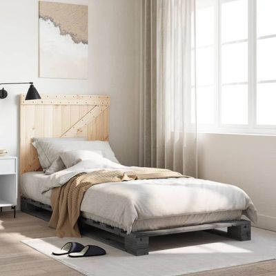 vidaXL Posteľný rám s čelom sivý 90x200 cm masívna borovica