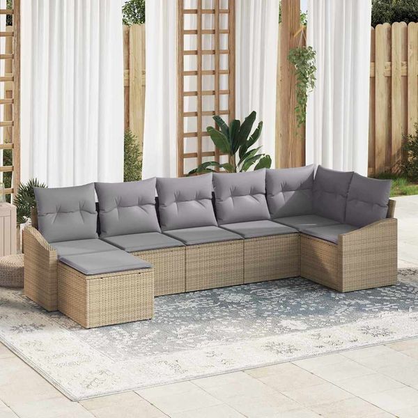 vidaXL Súprava záhradných pohoviek 7 pcs Beige a svetlo šedá polyratan
