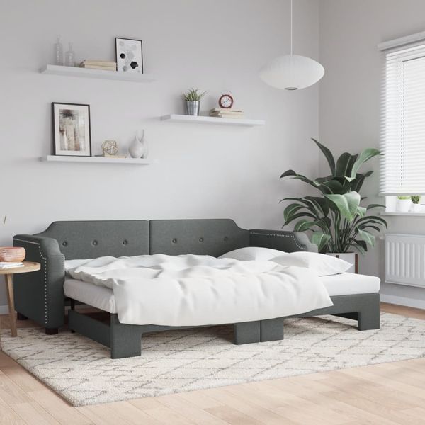 vidaXL Denná posteľ s rozkladacou posteľou tmavosivá 90x200 cm látka