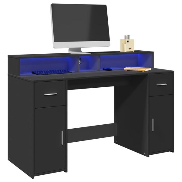 vidaXL Stôl s LED svetlami čierny 140x55x91 cm kompozitné drevo