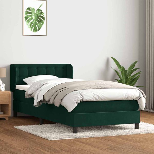vidaXL Posteľný rám boxsping s matracom tmavozelený 80x220 cm zamat