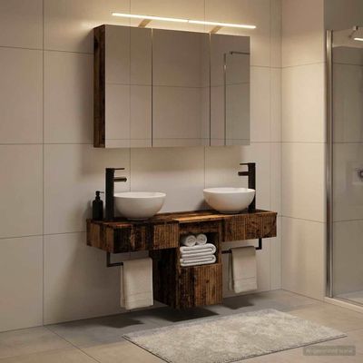 vidaXL Set kabinetov do kúpeľne 4 pcs Staré drevo 100 x 14,5 x 70 cm