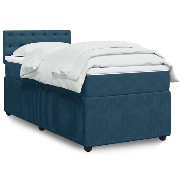 vidaXL Posteľný rám boxsping s matracom modrý 80x200 cm zamat