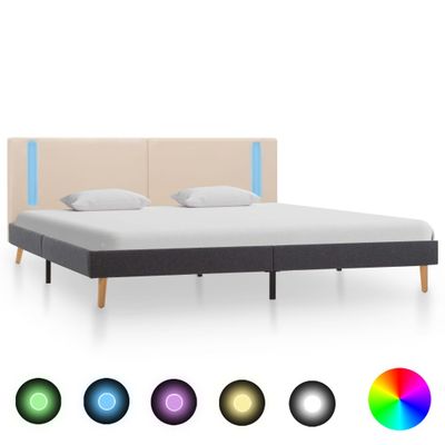 vidaXL Posteľný rám s LED, krémový a tmavosivý, látka 180x200 cm