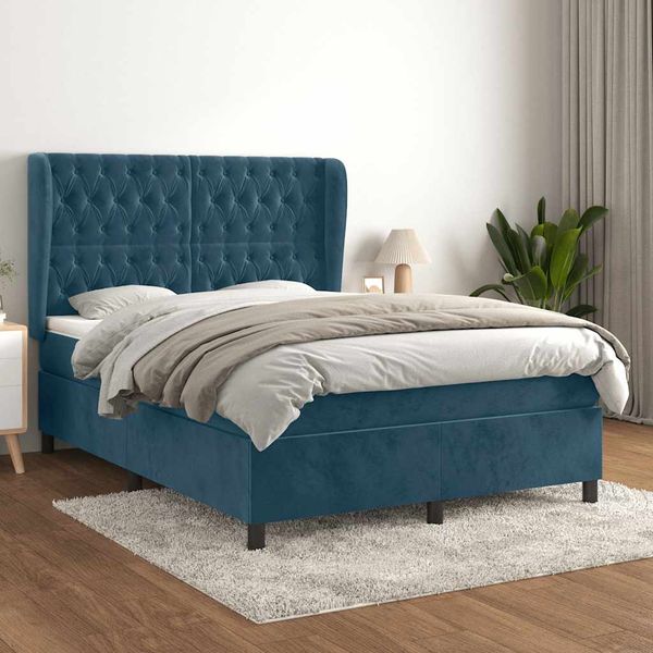 vidaXL Posteľný rám boxsping s matracom tmavomodrý 140x190 cm zamat