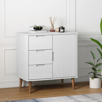vidaXL Komoda MOLDE, biela 76,5x40x80 cm, borovicový masív