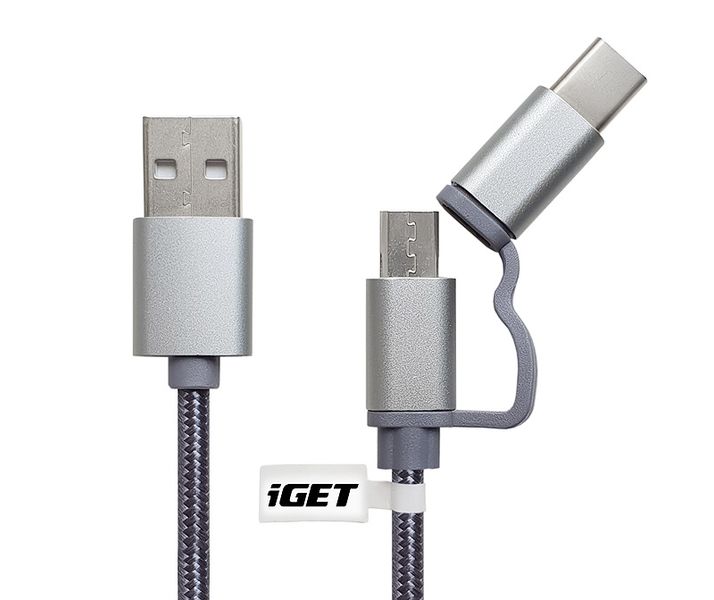 iGET G2V1 - USB kábel Micro USB/USB - C dlhý pre všetky mobilné telefóny, vrátane odolných