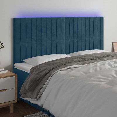 vidaXL Čelo postele s LED tmavomodré 180x5x118/128 cm zamat