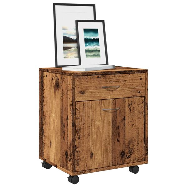 vidaXL Skrinka kolieskach lesklá staré drevo 45x38x54 cm drevotrieska
