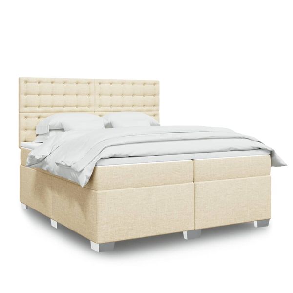 vidaXL Boxspring posteľ s matracom krémová 200x200 cm látka