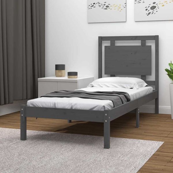 vidaXL Posteľný rám, sivý, drevený masív 90x190 cm, jednolôžko