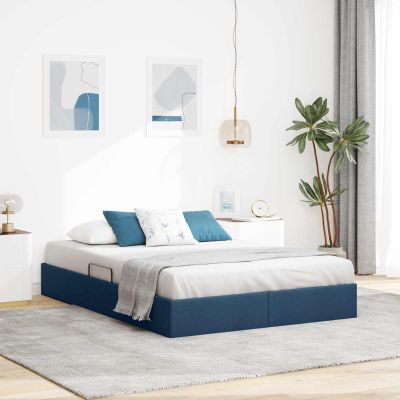 vidaXL Otomanový posteľný rám s úložiskom Modrá 140 x 190 cm látka