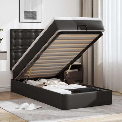 vidaXL Osmanský rám postele s matracom čierna 100x200 cm umelá koža