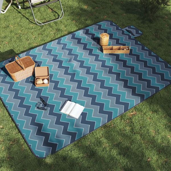 vidaXL Pikniková deka skladacia modrá vlnková 200x150 cm zamat