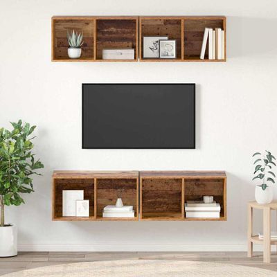 vidaXL Zostava TV skriniek Nástenný 4 pcs Staré drevo 37 x 37 x 72 cm