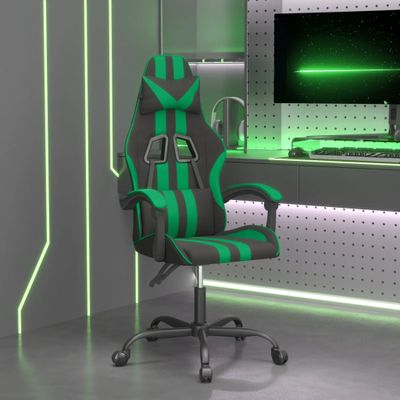 vidaXL Otočná herná stolička čierna a zelená umelá koža