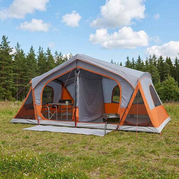 vidaXL Stan chata Šedá a oranžová 480 x 273 x 205 cm Polyester a oceľ