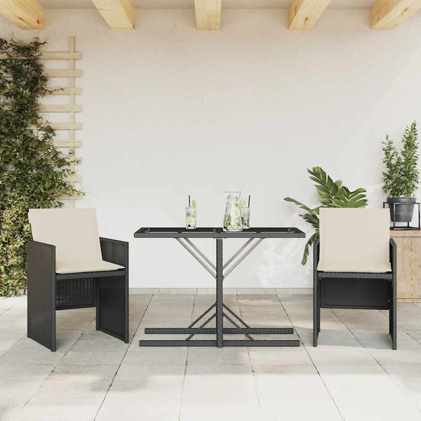vidaXL 3-dielna bistro súprava s vankúšmi čierna polyratanová