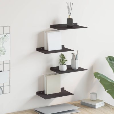 vidaXL Závesná polica Nástenná montáž 4 ks Čierny 30 x 18 x 2,5 cm