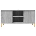 vidaXL TV stolík nožičky z masívneho dreva sivý sonoma 103,5x35x50 cm