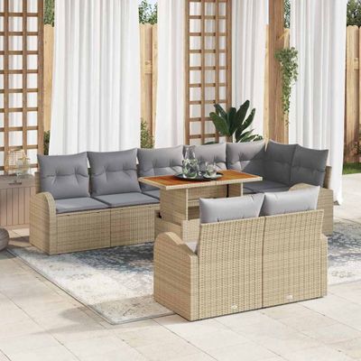 vidaXL Súprava záhradných pohoviek s úložiskom 9 pcs Béžová Poly ratan