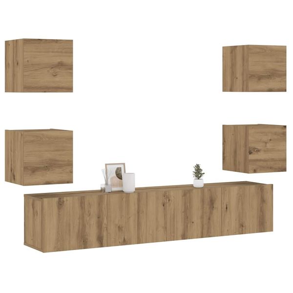 VidaXL 6 dielna súprava nástennej TV skrinky Artisan Oak