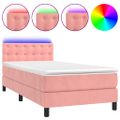 vidaXL Posteľný rám boxsping s matracom a LED ružový 90x190 cm zamat