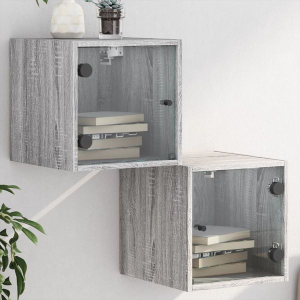 vidaXL Nočné skrinky so sklenenými dverami 2 ks sivé sonoma 35x37x35cm